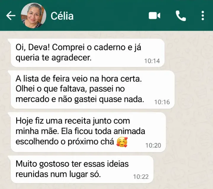 Mensagem de leitora da Dona Deva no WhatsApp