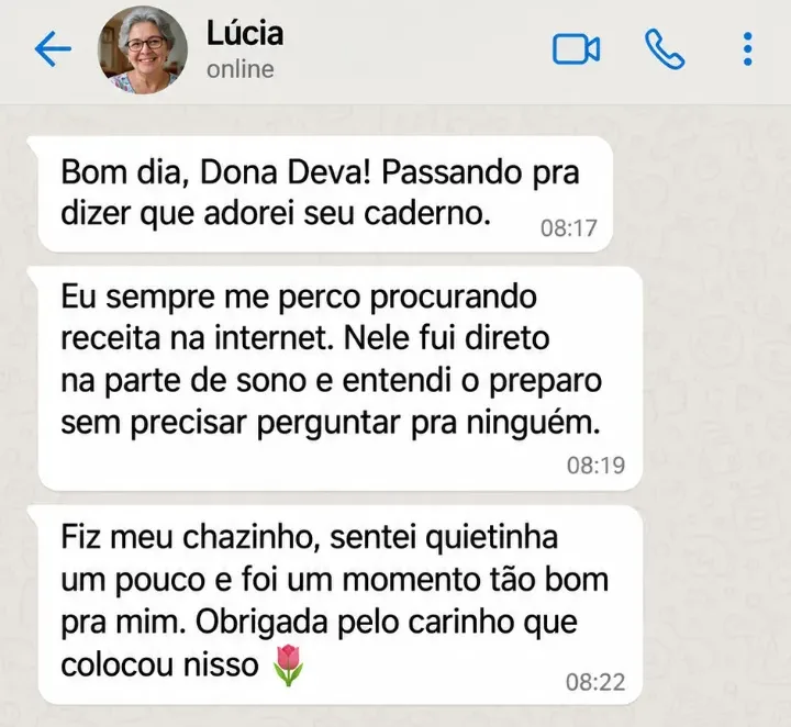 Mensagem de leitora da Dona Deva no WhatsApp
